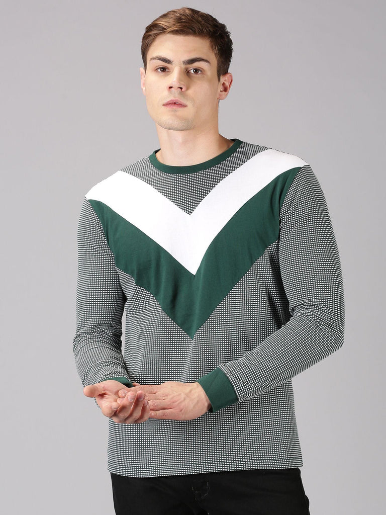 UrGear Cotton Color Block Full Sleeves Round Neck Mens T-Shirt