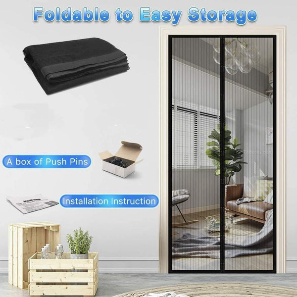 Mesh screen net door curtains with magnetic closure is easily foldable.