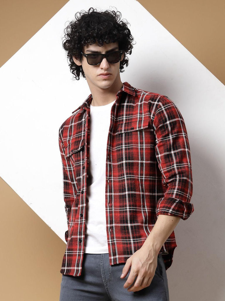 Rigo Men Red Flannel Shacket Shirt