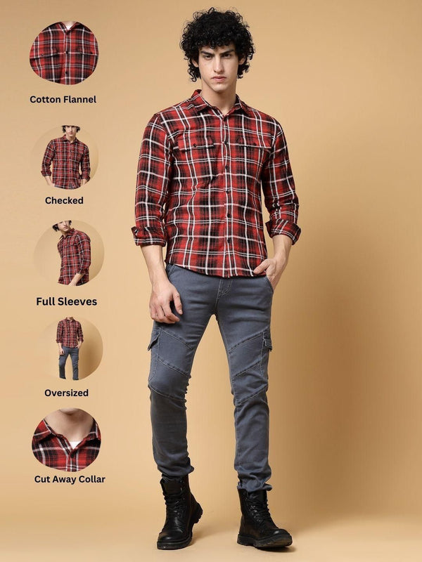 Rigo Men Red Flannel Shacket Shirt