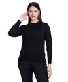 Women's Black Woolen Sweater with Full Sleeves and High Neck - Clothovia