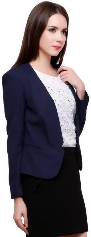 PANNKH Womens Solid Single Breasted Casual Blazer Dark Blue