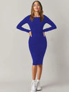 Elegant Blue Bodycon Midi Dress for Parties - Clothovia