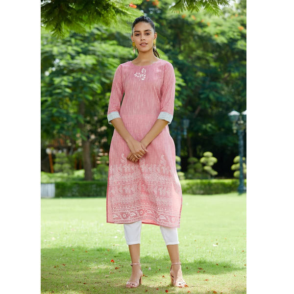 Pannkh Pink Madhubani Block Printed Chambray Kurta