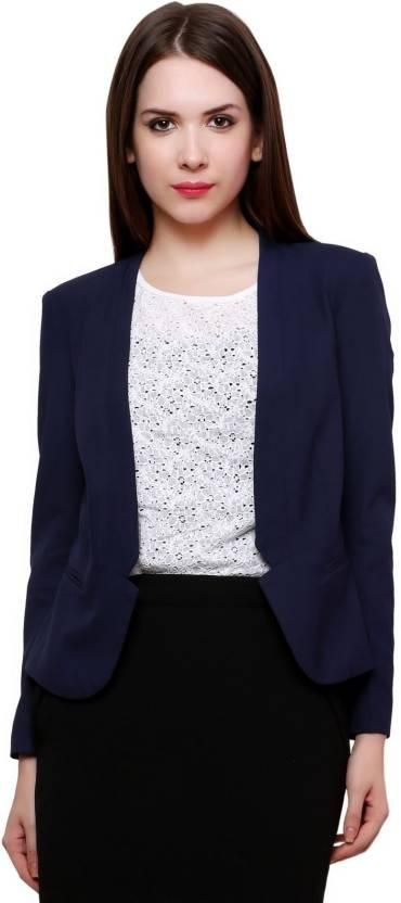 PANNKH Womens Solid Single Breasted Casual Blazer Dark Blue